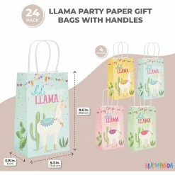 Blue Panda Llama Party Favor Paper Gift Bags With Handles, Whole Llama Fun Fiesta (24 Pack)