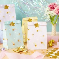 Blue Panda Rainbow Birthday Party Favor Gift Bags With Gold Foil Stickers (8.5 In, 24 Pack)