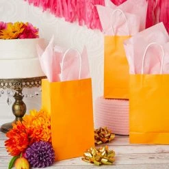 Blue Panda Party Bags And Boxes Orange Party Favor Gift Bags With Handles For Kids Birthday (25 Pack)