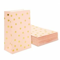Blue Panda Special Occasions Pink Party Favor Bags For Kids Birthday, Wedding (Gold Foil Dots, 24 Pack)