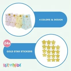 Blue Panda Rainbow Birthday Party Favor Gift Bags With Gold Foil Stickers (8.5 In, 24 Pack)