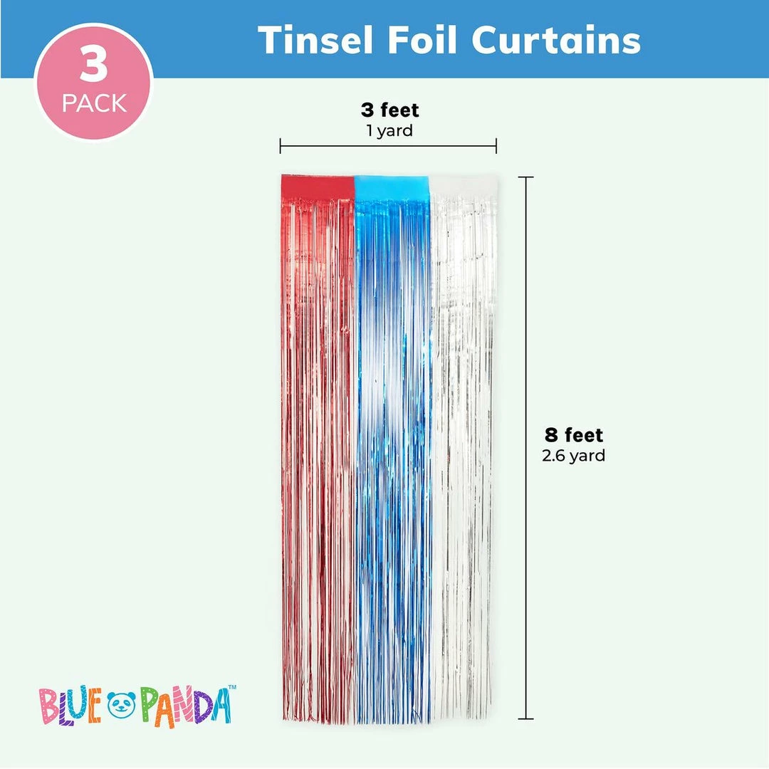 Blue Panda Metallic Tinsel Foil Fringe, Patriotic Wall Decor For 4th Of July Party (3 Pack) Decorations 5 Blue Panda Metallic Tinsel Foil Fringe, Patriotic Wall Decor For 4th Of July Party (3 Pack) Decorations