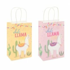 Blue Panda Llama Party Favor Paper Gift Bags With Handles, Whole Llama Fun Fiesta (24 Pack)