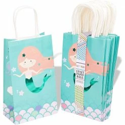Blue Panda Mermaid Party Favor Gift Bags With Handles, Kids Birthday Decorations (24 Pack) Party Bags And Boxes