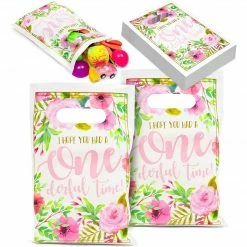 Blue Panda Girls 1st Birthday Party Favor Goodie Bags, Hawaiian Luau Decorations (100 Pack)