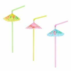 Blue Panda Umbrella Straws For Cocktail Drinks, Tropical Garnish, Aloha Party Supplies (150 Pack) Decorations