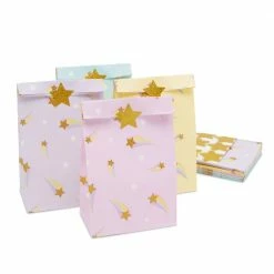 Blue Panda Rainbow Birthday Party Favor Gift Bags With Gold Foil Stickers (8.5 In, 24 Pack)