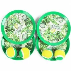 Blue Panda Games Toss And Catch Paddle Ball Set With Tropical Leaves (2 Sets, 1 Bag)