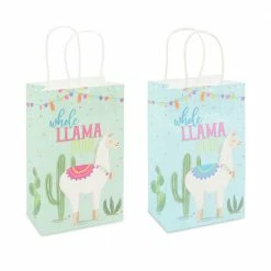 Blue Panda Llama Party Favor Paper Gift Bags With Handles, Whole Llama Fun Fiesta (24 Pack)