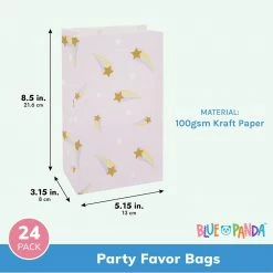 Blue Panda Rainbow Birthday Party Favor Gift Bags With Gold Foil Stickers (8.5 In, 24 Pack)