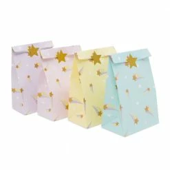 Blue Panda Rainbow Birthday Party Favor Gift Bags With Gold Foil Stickers (8.5 In, 24 Pack)