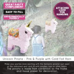 Blue Panda Small Unicorn Pinata For Birthday Party Supplies (13.4 X 15.5 X 4.6 Inches)