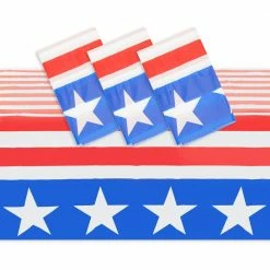 Blue Panda Special Occasions American Flag Plastic Tablecloth For 4th Of July Party (54 X 108 In, 3 Pack)