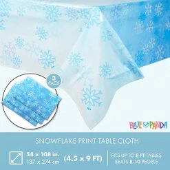 Blue Panda Snowflake Blue Tablecloth For Holiday Christmas Party (54 X 108 In, 3 Pack)