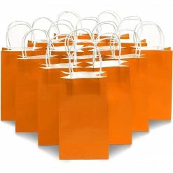 Blue Panda Party Bags And Boxes Orange Party Favor Gift Bags With Handles For Kids Birthday (25 Pack)