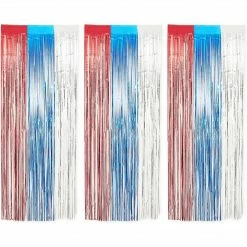 Blue Panda Metallic Tinsel Foil Fringe, Patriotic Wall Decor For 4th Of July Party (3 Pack) Decorations