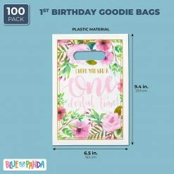Blue Panda Girls 1st Birthday Party Favor Goodie Bags, Hawaiian Luau Decorations (100 Pack)