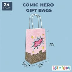 Blue Panda Party Bags And Boxes Pink Comic Book Hero Party Favor Bags With Handles For Girls Birthday (24 Pack)