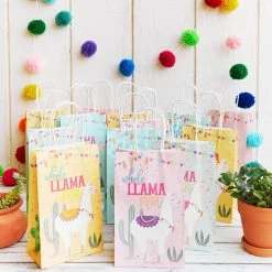 Blue Panda Llama Party Favor Paper Gift Bags With Handles, Whole Llama Fun Fiesta (24 Pack)