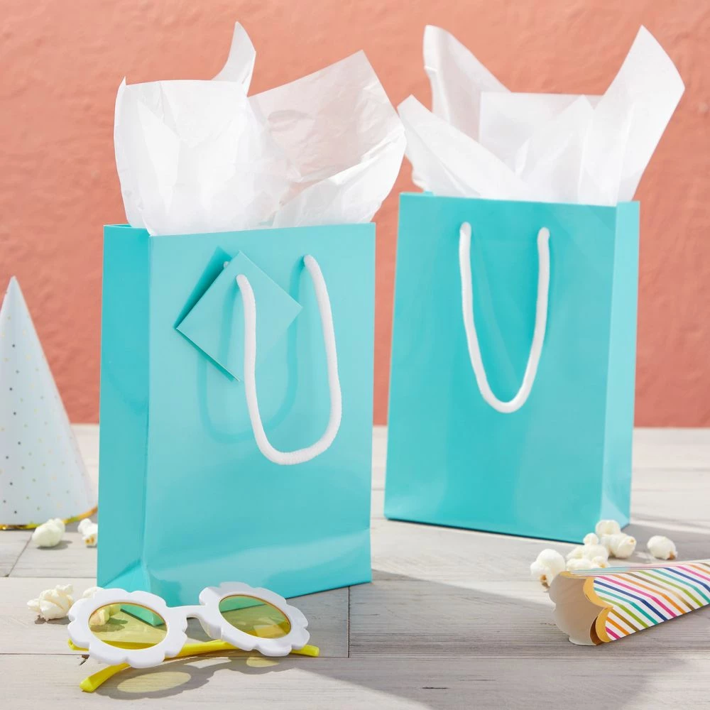 Blue Panda Small Teal Party Favor Gift Bags With Handles, Tissue Paper (5.5 X 7.9 In, 20 Pack) Party Bags And Boxes 4 Blue Panda Small Teal Party Favor Gift Bags With Handles, Tissue Paper (5.5 X 7.9 In, 20 Pack) Party Bags And Boxes