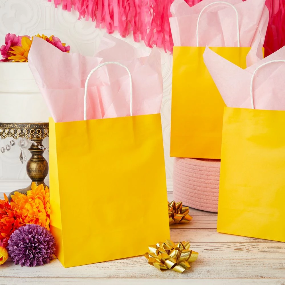 Blue Panda Medium Yellow Gift Bags With Handles For Birthday Party Favors (8 X 10 In, 25 Pack) 4 Blue Panda Medium Yellow Gift Bags With Handles For Birthday Party Favors (8 X 10 In, 25 Pack)