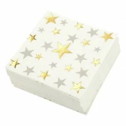 Blue Panda 50 Pack Of Cocktail Napkins For Star Party Supplies (5 X 5 Inches, Gold, Silver)