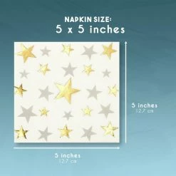 Blue Panda 50 Pack Of Cocktail Napkins For Star Party Supplies (5 X 5 Inches, Gold, Silver)