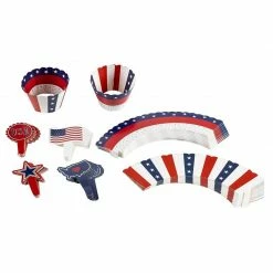 Blue Panda Cupcake Toppers And American USA Patriotic Cupcake Wrappers (102 Pieces)