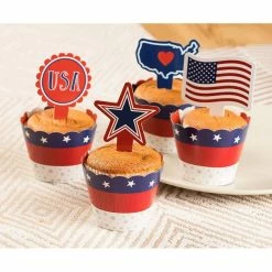 Blue Panda Cupcake Toppers And American USA Patriotic Cupcake Wrappers (102 Pieces)