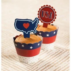 Blue Panda Cupcake Toppers And American USA Patriotic Cupcake Wrappers (102 Pieces)