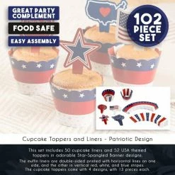 Blue Panda Cupcake Toppers And American USA Patriotic Cupcake Wrappers (102 Pieces)