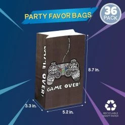 Blue Panda Gamer Party Favor Bags, Video Game Party Supplies (5 X 8.5 X 3 In, 36 Pack)