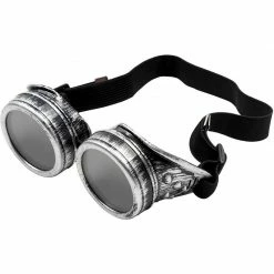 Blue Panda Halloween Steampunk Goggles - Vintage Victorian Style Glasses, Costume Accessories, Silver
