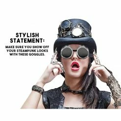 Blue Panda Halloween Steampunk Goggles - Vintage Victorian Style Glasses, Costume Accessories, Silver