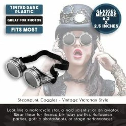 Blue Panda Halloween Steampunk Goggles - Vintage Victorian Style Glasses, Costume Accessories, Silver