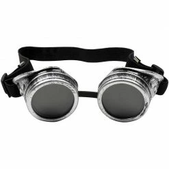 Blue Panda Halloween Steampunk Goggles - Vintage Victorian Style Glasses, Costume Accessories, Silver