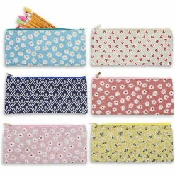 Blue Panda Cute Floral Zipper Pencil Makeup Pouch Bags, 9 X 4 Inches
