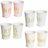 Blue Panda 52-Pack Disposable Paper Party Cups - Gold Foil Party Supplies For Bachelorette Party And Birthday - 4 Designs, Let's Party, Hooray, Yay, And Cheers, 12 Ounces