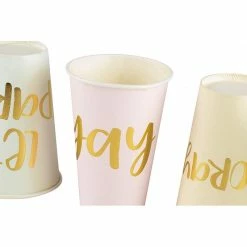 Blue Panda 52-Pack Disposable Paper Party Cups - Gold Foil Party Supplies For Bachelorette Party And Birthday - 4 Designs, Let's Party, Hooray, Yay, And Cheers, 12 Ounces
