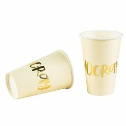 Blue Panda 52-Pack Disposable Paper Party Cups - Gold Foil Party Supplies For Bachelorette Party And Birthday - 4 Designs, Let's Party, Hooray, Yay, And Cheers, 12 Ounces