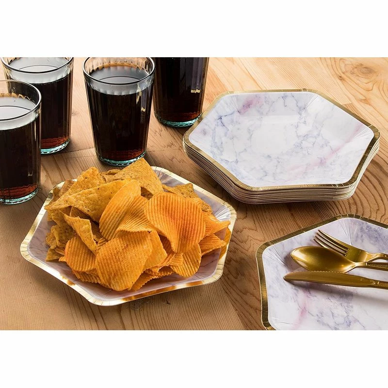 Blue Panda Sparkle And Bash Marble Paper Party Plates (24 Count), Gold Foil Border, 9 X 8 Inches 4 Blue Panda Sparkle And Bash Marble Paper Party Plates (24 Count), Gold Foil Border, 9 X 8 Inches