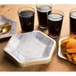 Blue Panda Sparkle And Bash Marble Paper Party Plates (24 Count), Gold Foil Border, 9 X 8 Inches 11 Blue Panda Sparkle And Bash Marble Paper Party Plates (24 Count), Gold Foil Border, 9 X 8 Inches