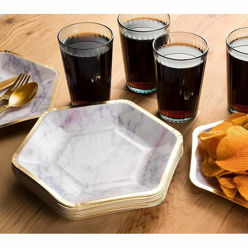 Blue Panda Sparkle And Bash Marble Paper Party Plates (24 Count), Gold Foil Border, 9 X 8 Inches 5 Blue Panda Sparkle And Bash Marble Paper Party Plates (24 Count), Gold Foil Border, 9 X 8 Inches