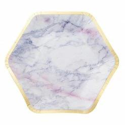 Blue Panda Sparkle And Bash Marble Paper Party Plates (24 Count), Gold Foil Border, 9 X 8 Inches 12 Blue Panda Sparkle And Bash Marble Paper Party Plates (24 Count), Gold Foil Border, 9 X 8 Inches