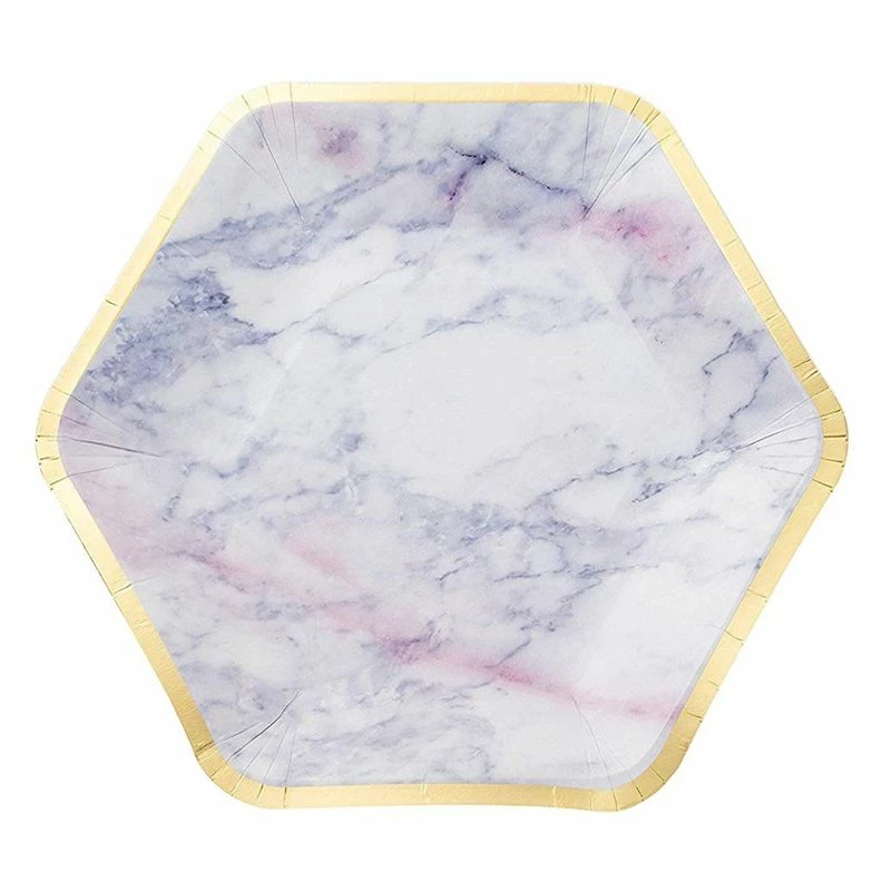 Blue Panda Sparkle And Bash Marble Paper Party Plates (24 Count), Gold Foil Border, 9 X 8 Inches 6 Blue Panda Sparkle And Bash Marble Paper Party Plates (24 Count), Gold Foil Border, 9 X 8 Inches