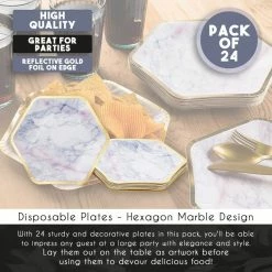 Blue Panda Sparkle And Bash Marble Paper Party Plates (24 Count), Gold Foil Border, 9 X 8 Inches 13 Blue Panda Sparkle And Bash Marble Paper Party Plates (24 Count), Gold Foil Border, 9 X 8 Inches