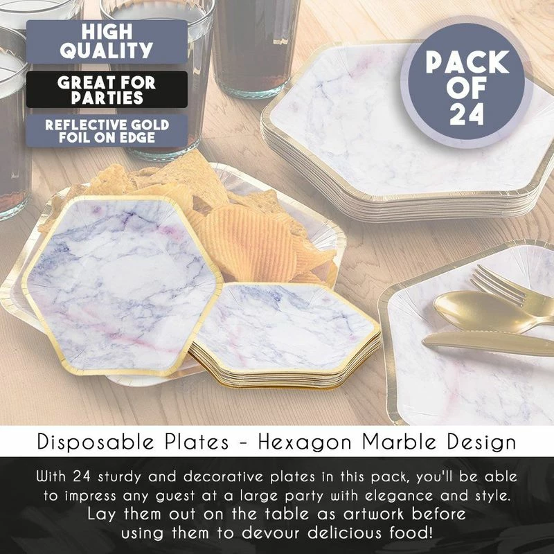 Blue Panda Sparkle And Bash Marble Paper Party Plates (24 Count), Gold Foil Border, 9 X 8 Inches 7 Blue Panda Sparkle And Bash Marble Paper Party Plates (24 Count), Gold Foil Border, 9 X 8 Inches