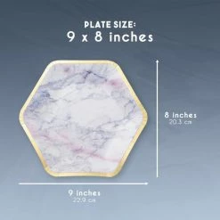 Blue Panda Sparkle And Bash Marble Paper Party Plates (24 Count), Gold Foil Border, 9 X 8 Inches 14 Blue Panda Sparkle And Bash Marble Paper Party Plates (24 Count), Gold Foil Border, 9 X 8 Inches