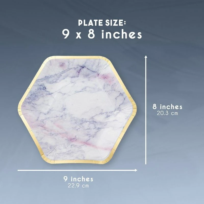 Blue Panda Sparkle And Bash Marble Paper Party Plates (24 Count), Gold Foil Border, 9 X 8 Inches 8 Blue Panda Sparkle And Bash Marble Paper Party Plates (24 Count), Gold Foil Border, 9 X 8 Inches