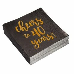 Blue Panda Birthday Party Cocktail Napkins - 50 Pack Gold Foil Cheers To 40 Years Disposable Paper Napkins, Perfect For 40th Birthday Party Supplies, Anniversary Decorations, 5 X 5 Inches Folded, Black